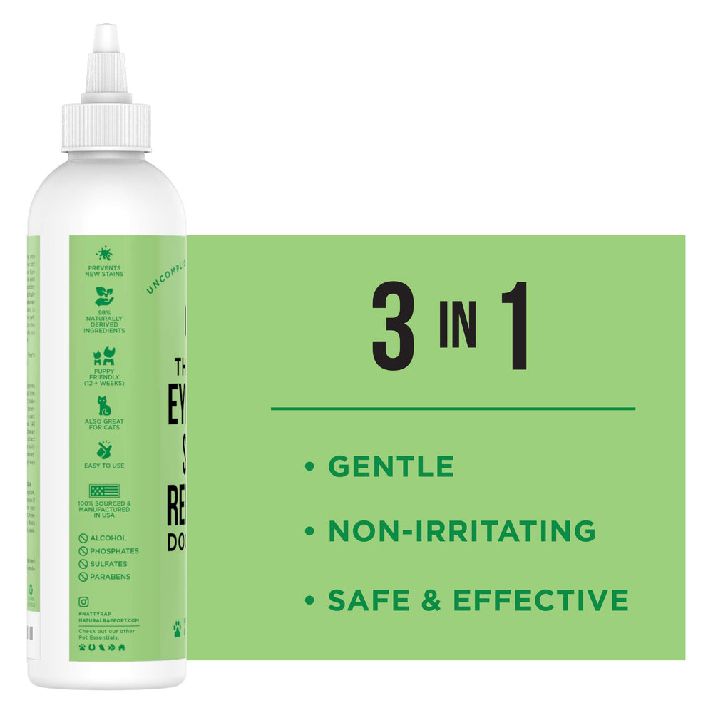 Natural Rapport, limpieza de manchas alrededor de ojos de gatos con fórmula suave.
