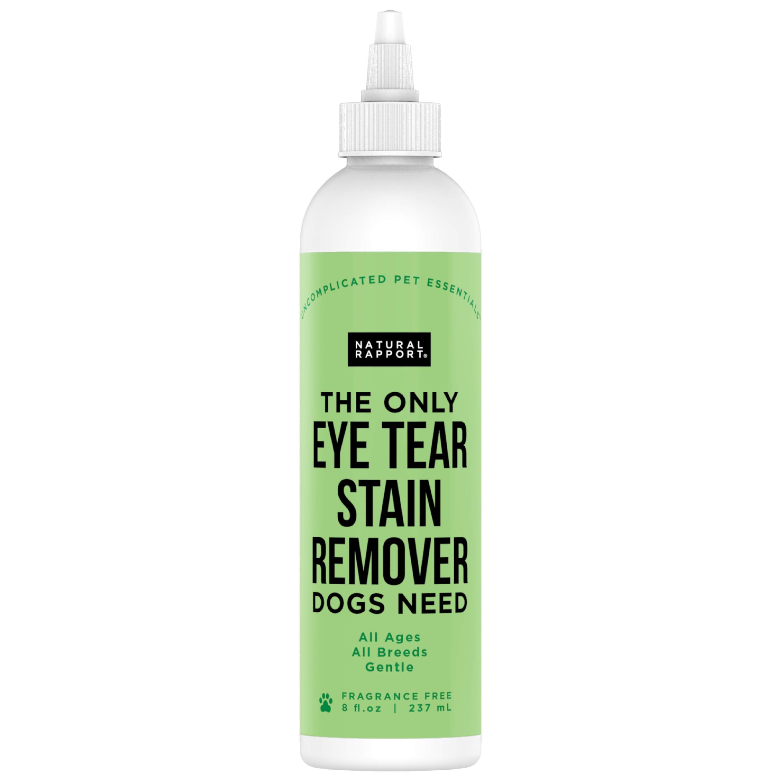 Natural Rapport quita-lágrimas para perros con botella, limpia manchas de ojos de forma segura.