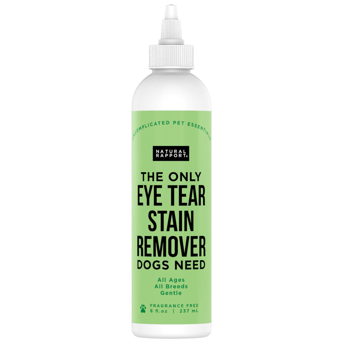 Natural Rapport quita-lágrimas para perros con botella, limpia manchas de ojos de forma segura.