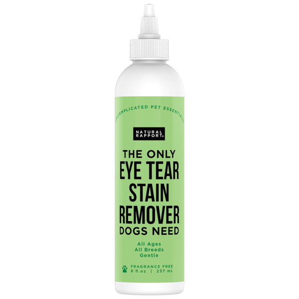 Natural Rapport quita-lágrimas para perros con botella, limpia manchas de ojos de forma segura.
