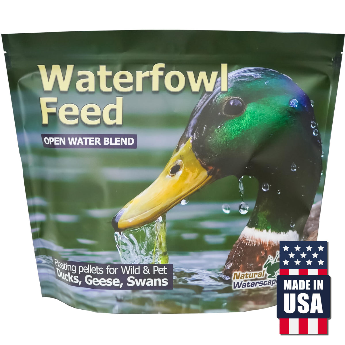 Natural Waterscapes Alimento para aves acuáticas con bolsa reutilizable para almacenamiento práctico.
