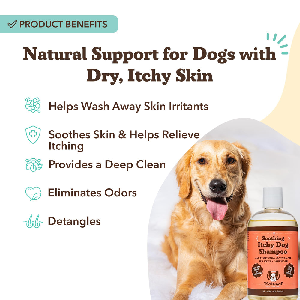 Etiqueta del champú sin fragancia de Natural Dog Company, ideal para perros alérgicos.