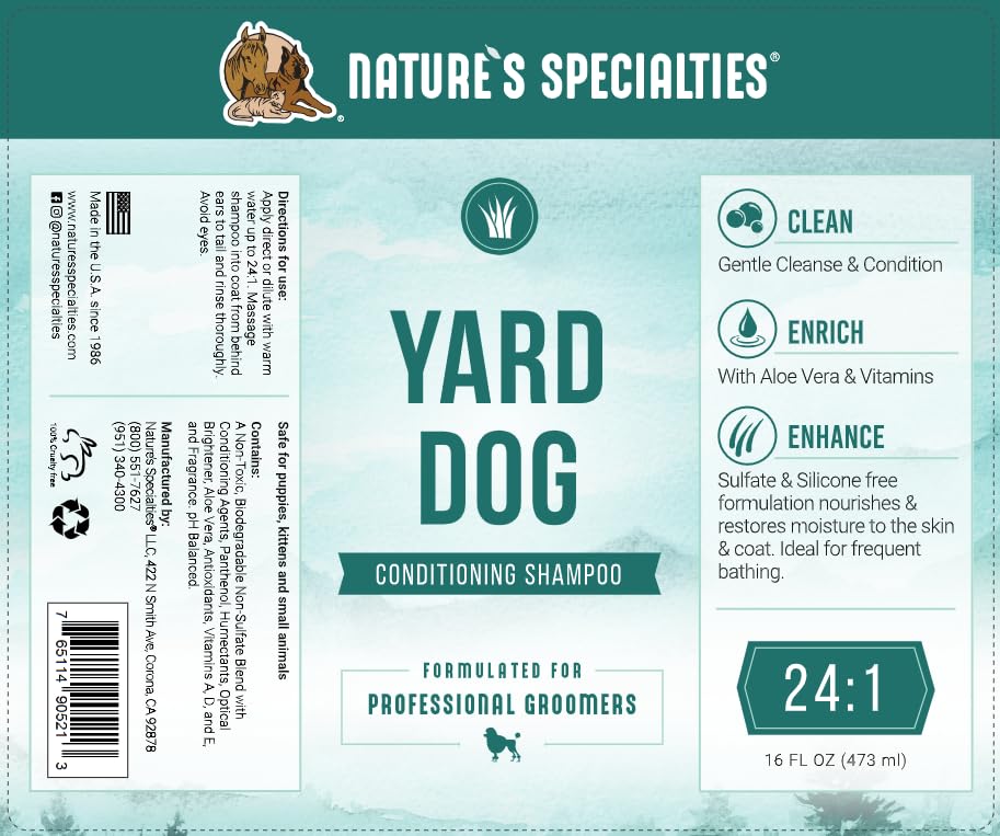 Nature's Specialties Yard Dog, aplicación directa en el pelaje para lavado suave.