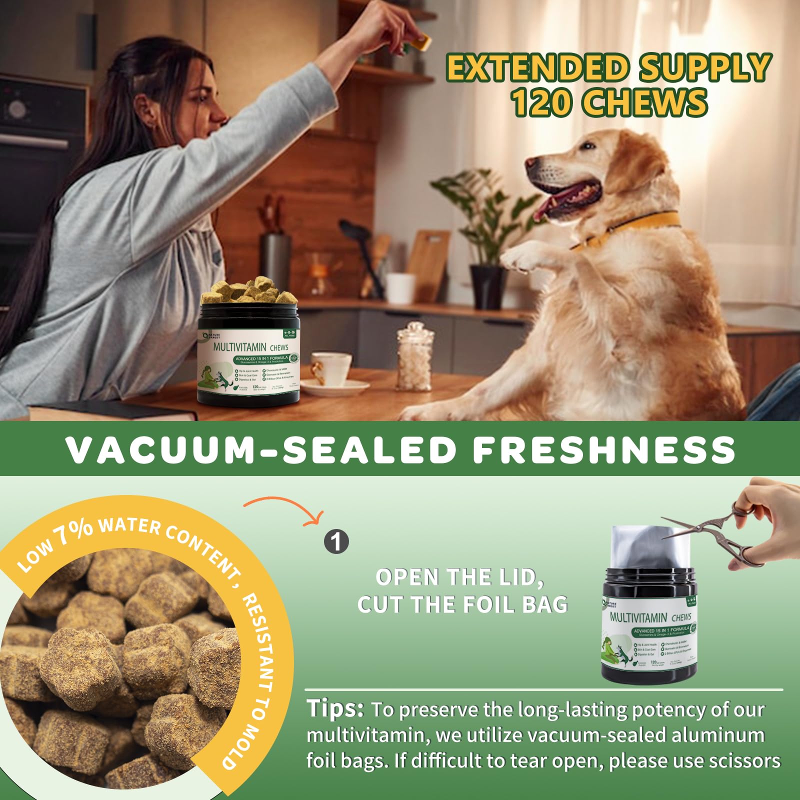 NATURE TARGET omegas 3 y 6 para perros, cuidado de piel y pelaje saludables.