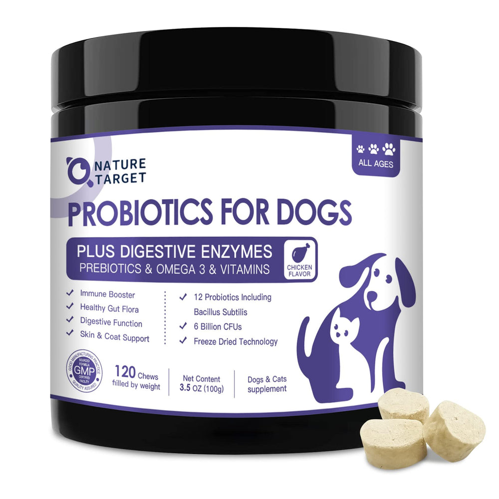 NATURE TARGET Probióticos para perros: bocado liofilizado de 6 mil millones para soporte digestivo
