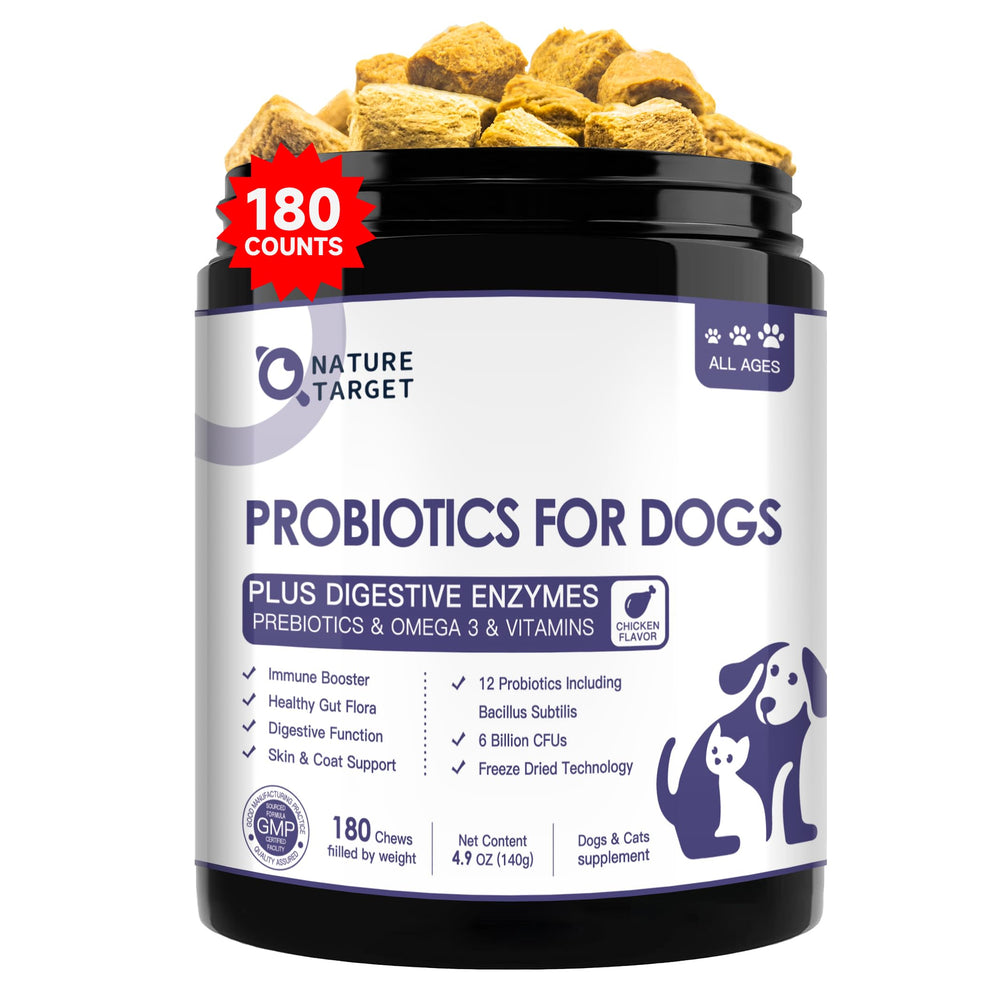 NATURE TARGET probióticos para perros: bolitas liofilizadas para soporte digestivo.