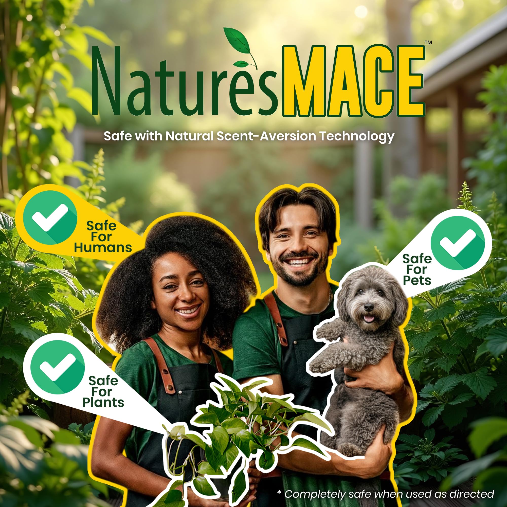 Nature's MACE uso exterior en áreas verdes para mantener rutas libres de perros.