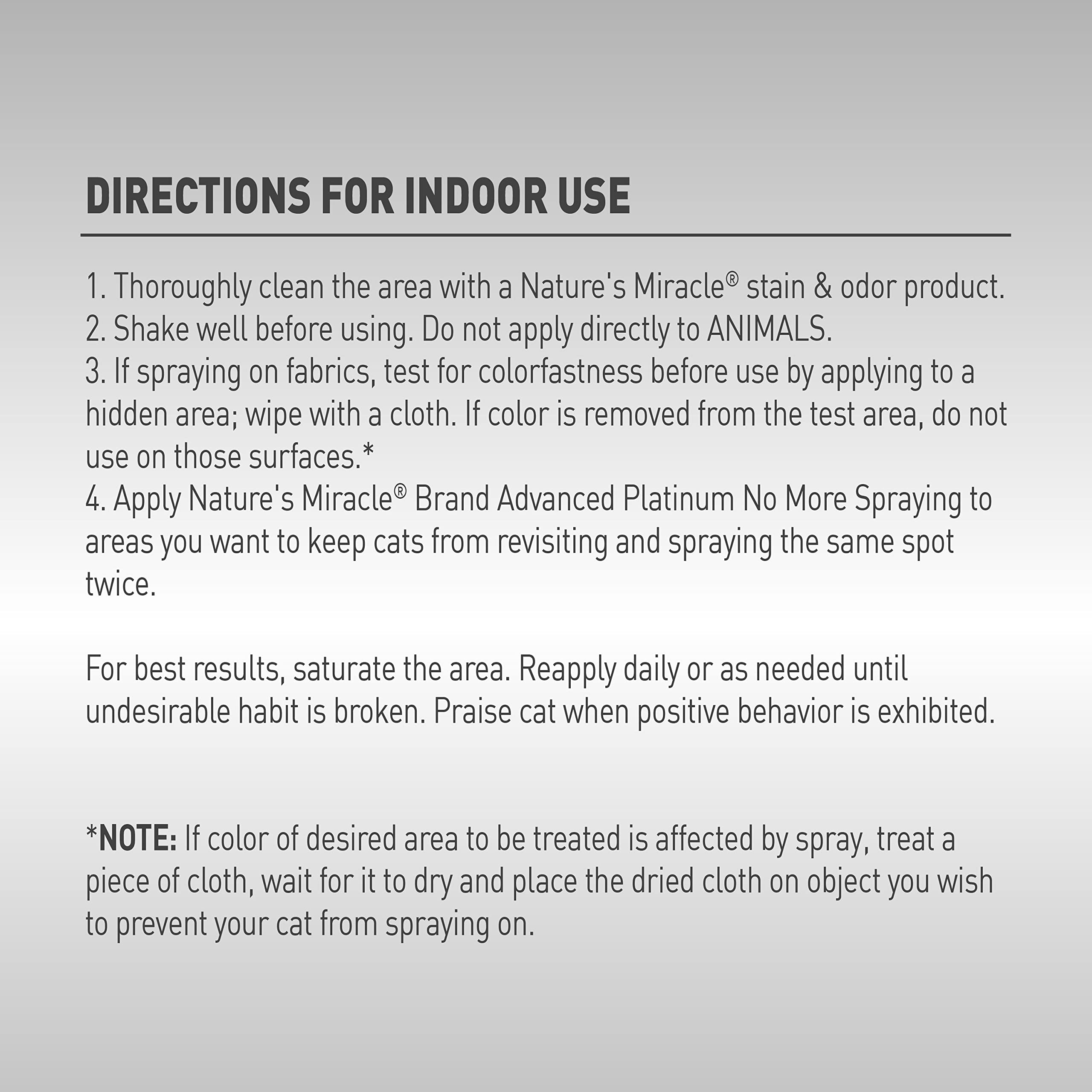 Nature’s Miracle Advanced Platinum No More Spraying aplicado en áreas tratadas para disuasión