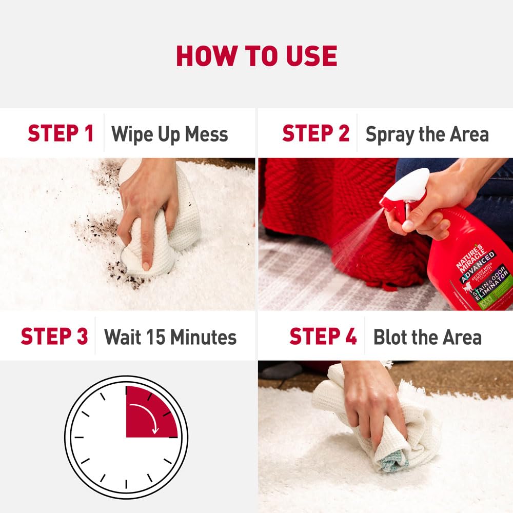 Nature’s Miracle uso multi-superficie seguro para alfombras, muebles y telas.