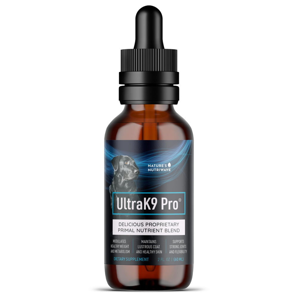 UltraK9 Pro de Nature’s NutriWave en botella, apoyo a la energía diaria del perro.