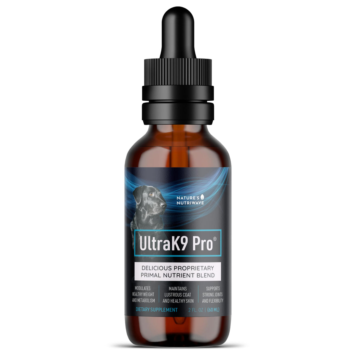 UltraK9 Pro de Nature’s NutriWave en botella, apoyo a la energía diaria del perro.
