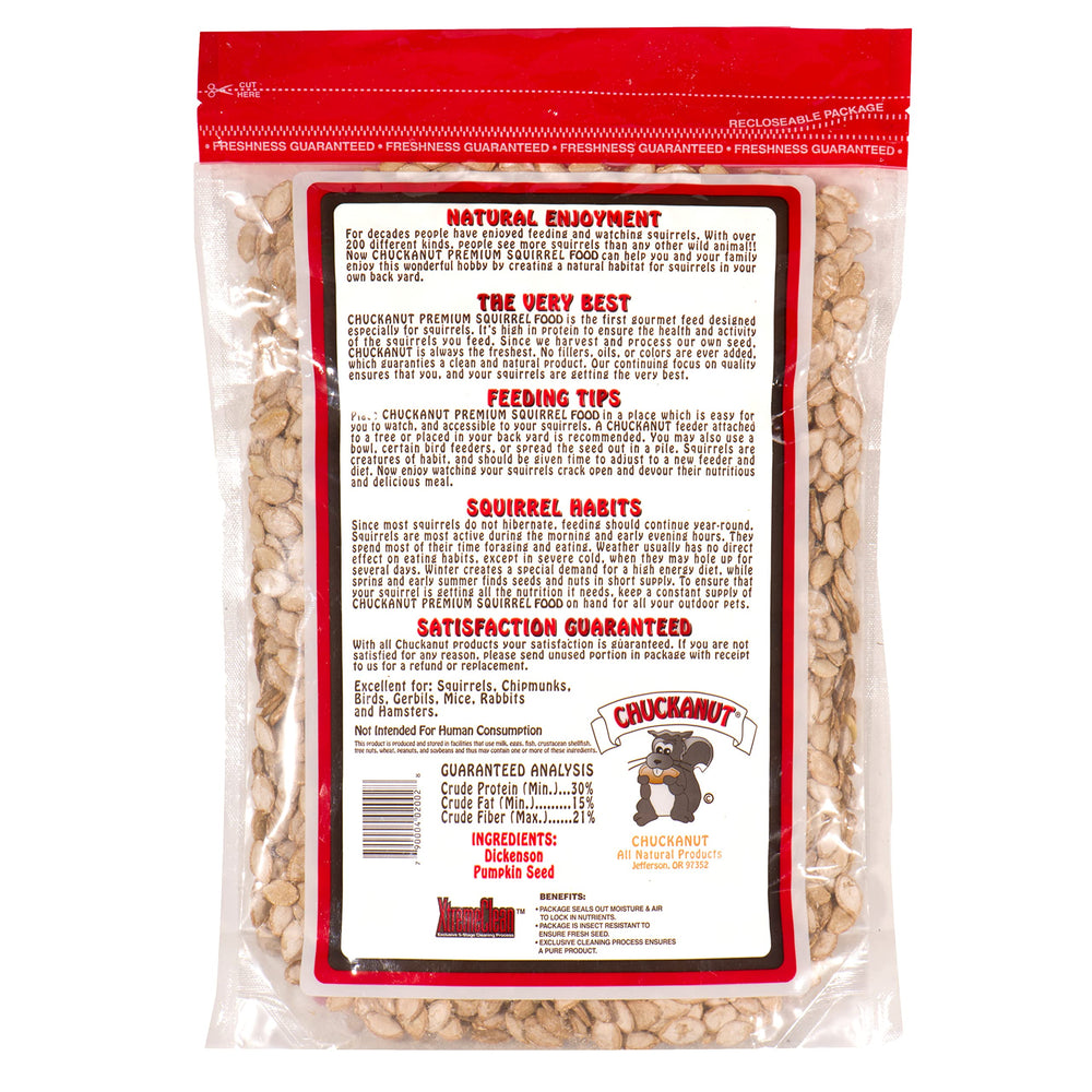 Nature's Nuts Chuckanut semillas de calabaza premium, ideales para ardillas al aire libre.