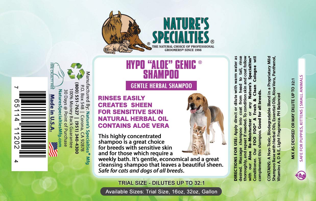 Nature's Specialties Aloe para perros, etiqueta destaca fórmula hipoalergénica y concentrada