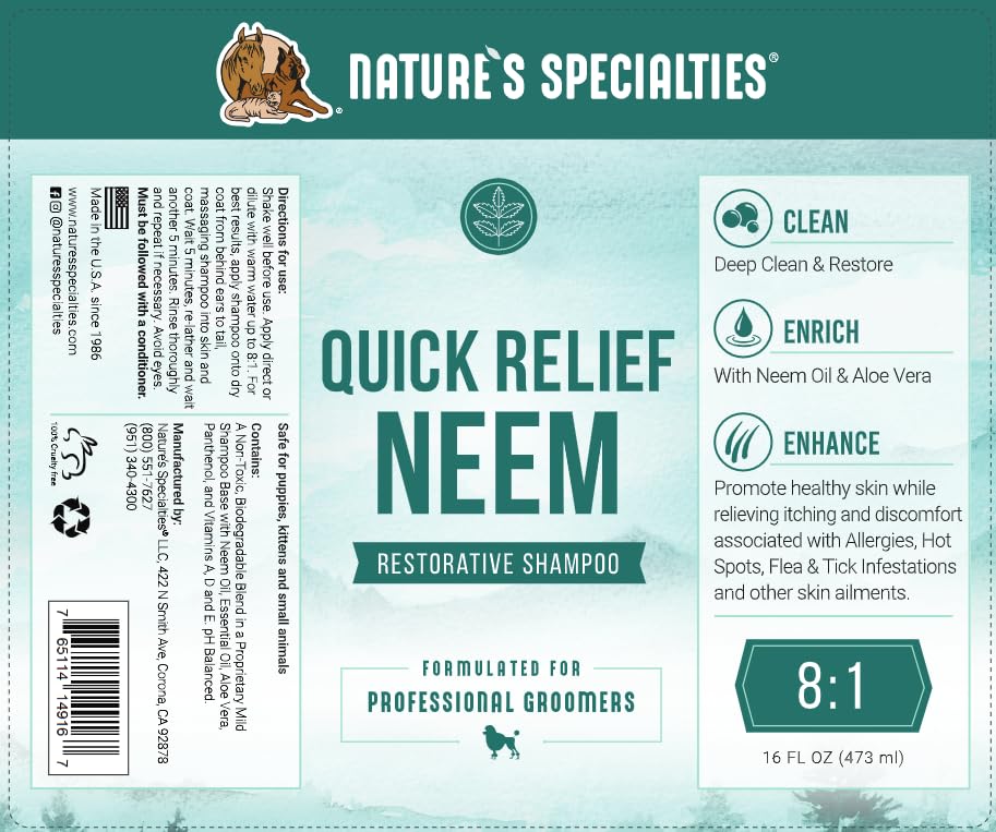 Nature's Specialties Champú Neem para perros, diluido para hasta 8 galones, mayor rendimiento.