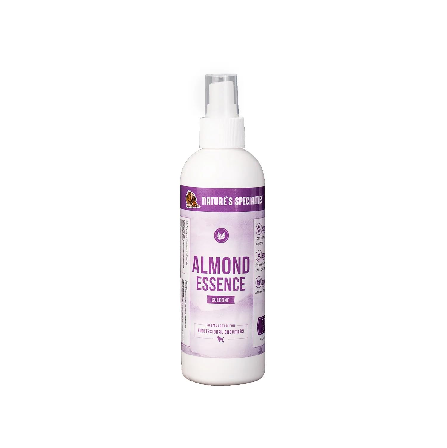 Nature's Specialties Esencia de Almendra: botella de colonia para mascotas con aroma suave.
