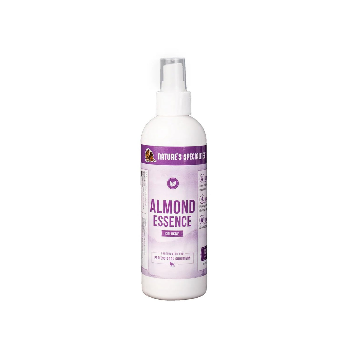 Nature's Specialties Esencia de Almendra: botella de colonia para mascotas con aroma suave.