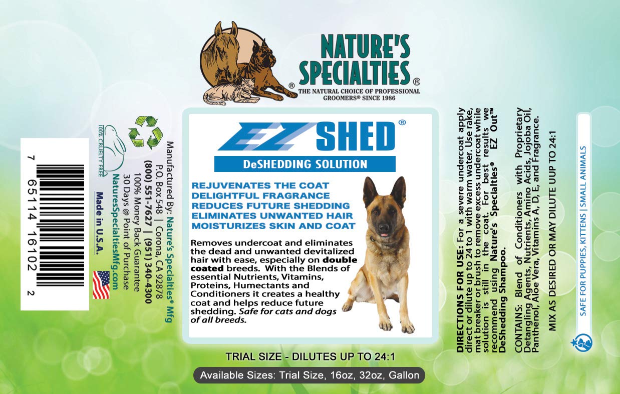 Nature's Specialties EZ Shed: aplicación de espuma suave para pelaje sedoso y fácil de cepillar.