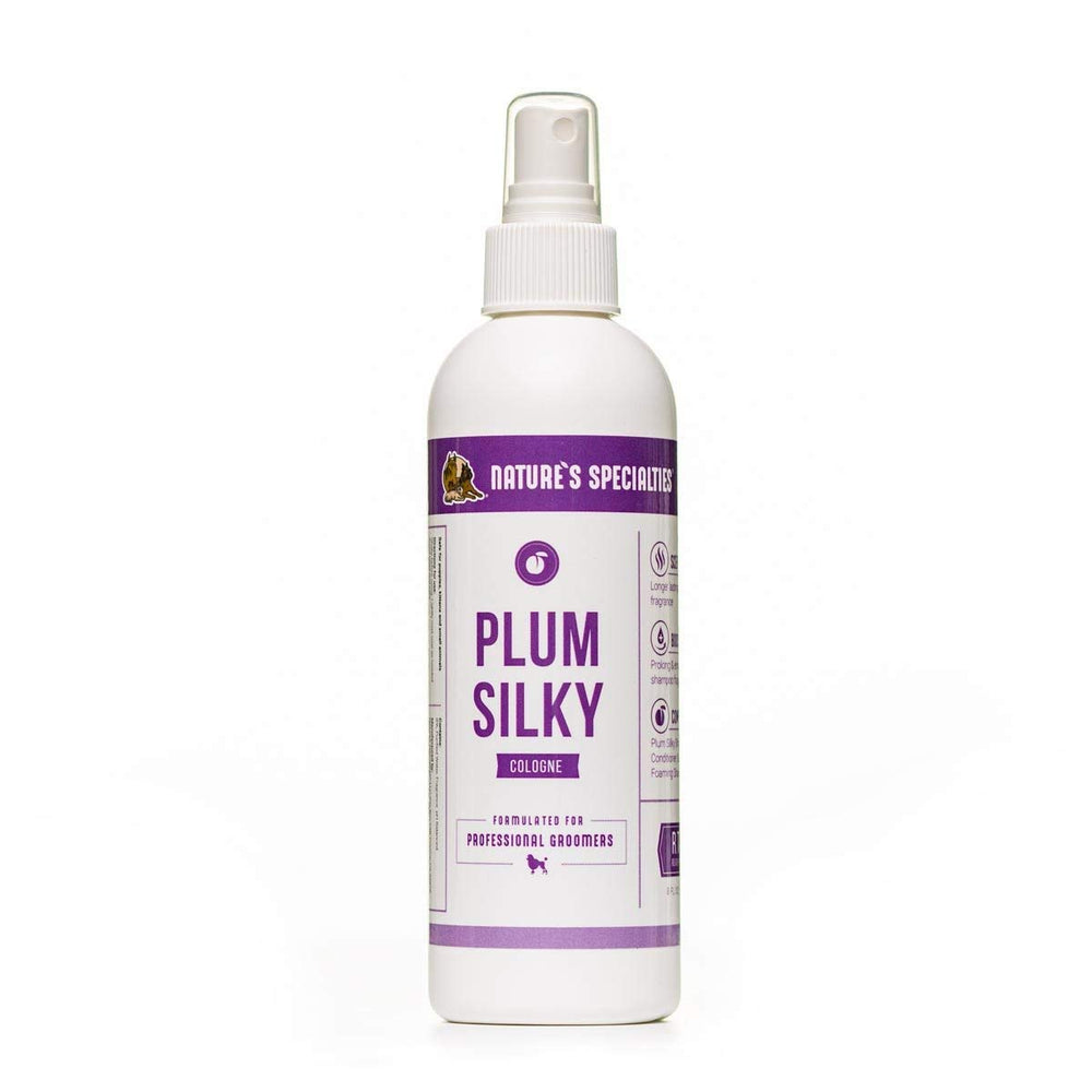 Nature's Specialties Plum Silky para perros: botella de colonia con aroma duradero.