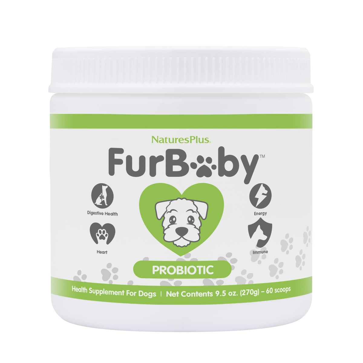 Frasco de FurBaby Probiotic de NaturesPlus, 9.5 oz, para apoyar la digestión canina.