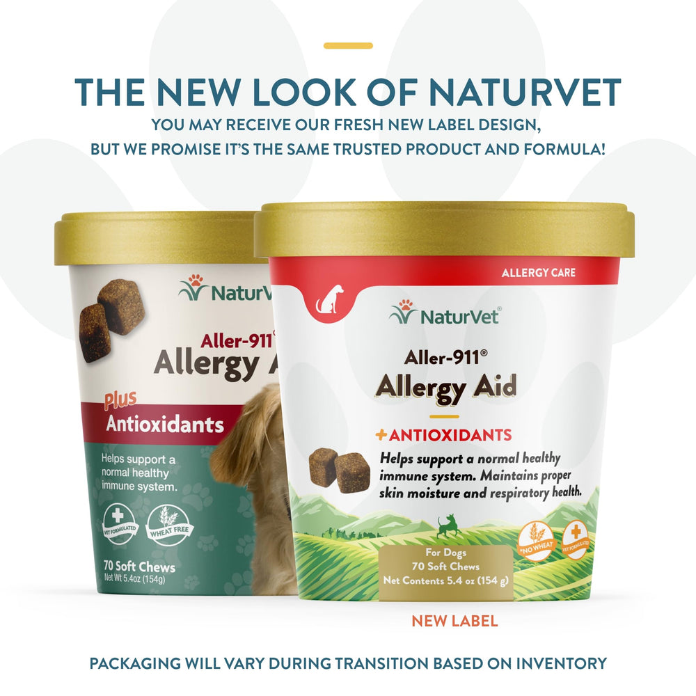 NaturVet Aller-911 pastillas suaves, sabor agradable para perros y gatos.