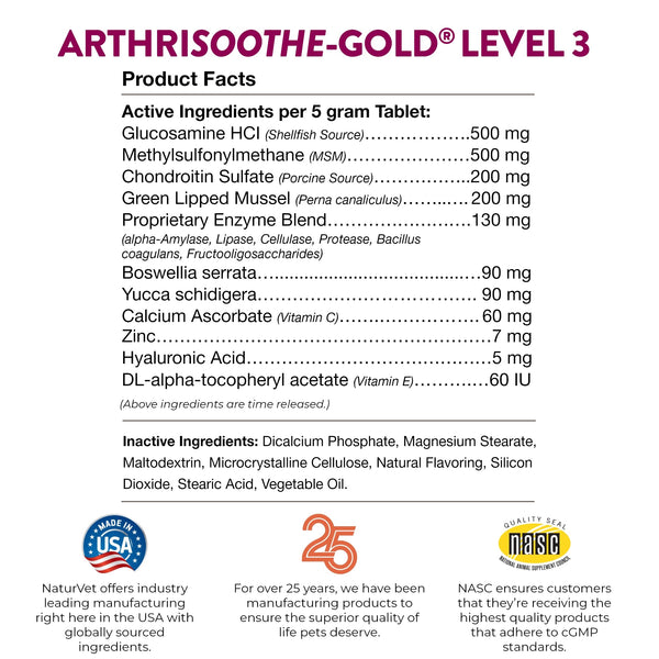 NaturVet ArthriSoothe-Gold dosis diaria: rutina simple para cuidado articular.
