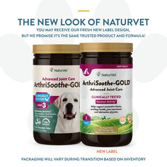 NaturVet ArthriSoothe-GOLD envase con etiqueta, fácil de identificar y dosificar.