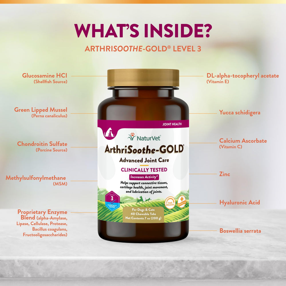 NaturVet ArthriSoothe-GOLD Nivel 3: para perros y gatos activos, comodidad al moverse.