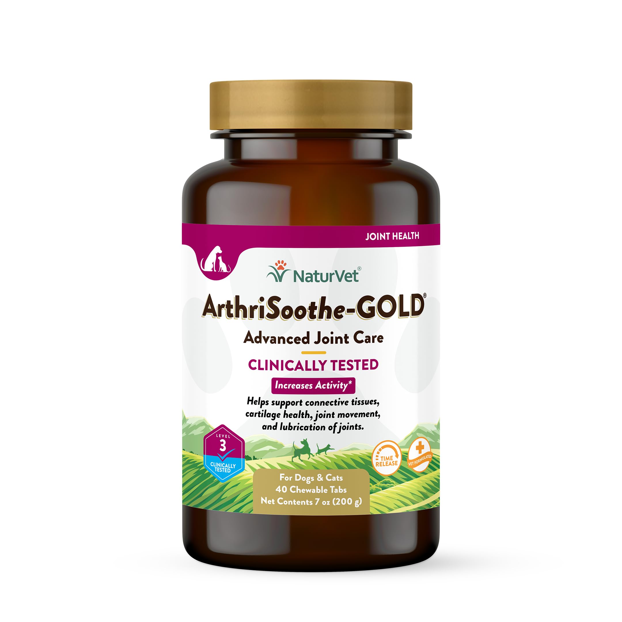 NaturVet ArthriSoothe-GOLD Nivel 3: tabletas masticables sabrosas para perros y gatos, apoyo a la movilidad.