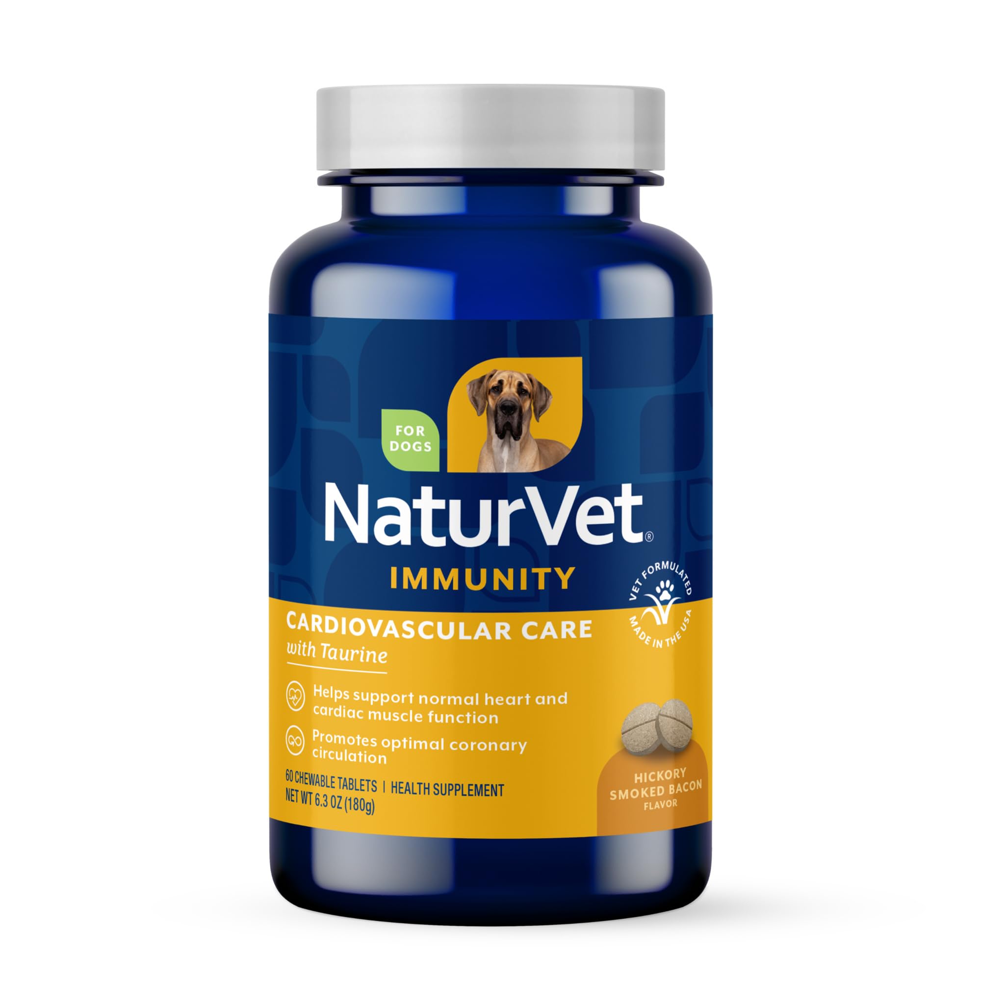 NaturVet Cardiovascular Support para perros, botella de masticables fáciles de administrar.