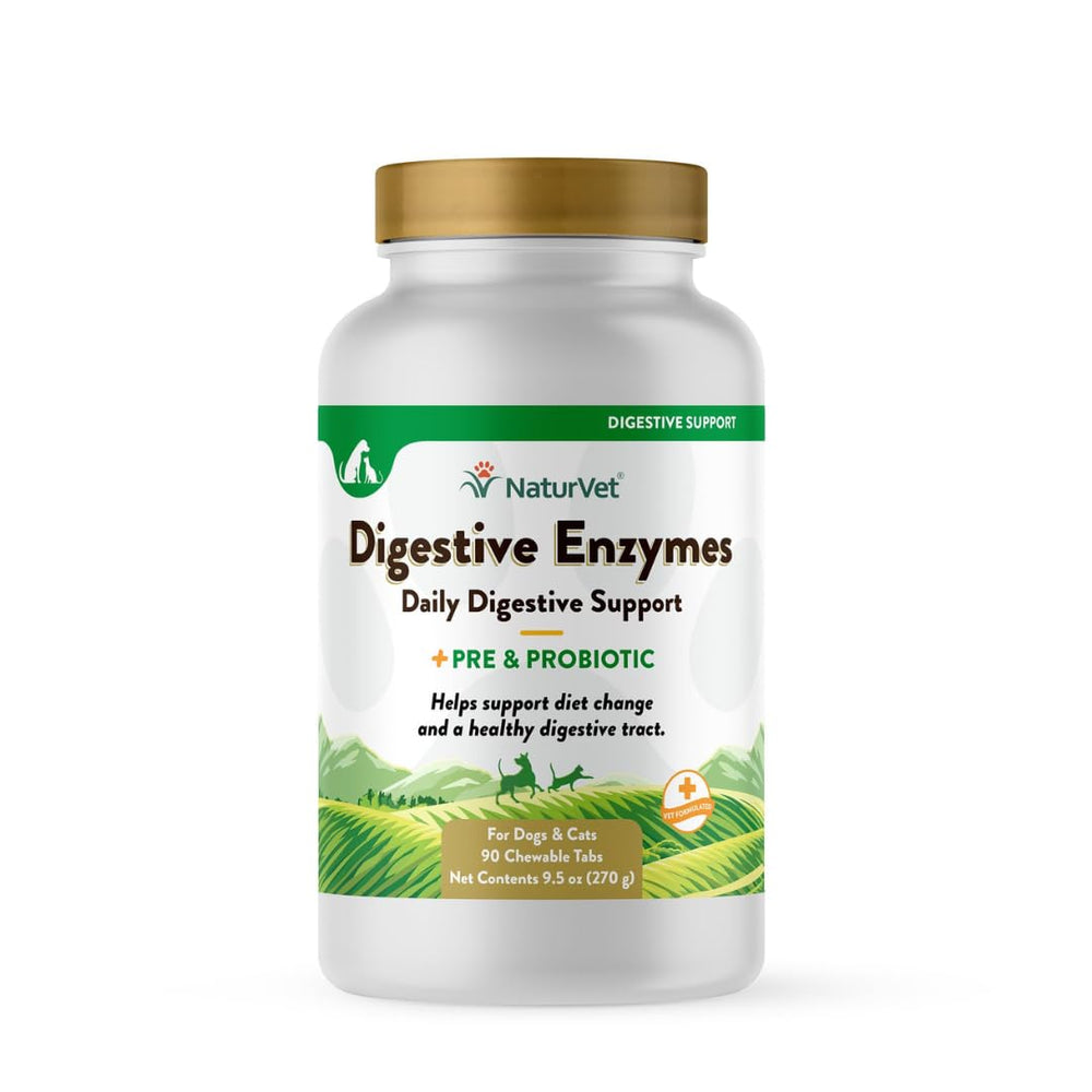 NaturVet Digestive Enzymes Probiotics para perros en botella, soporte digestivo suave para uso diario.