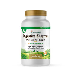 NaturVet Digestive Enzymes Probiotics para perros en botella, soporte digestivo suave para uso diario.
