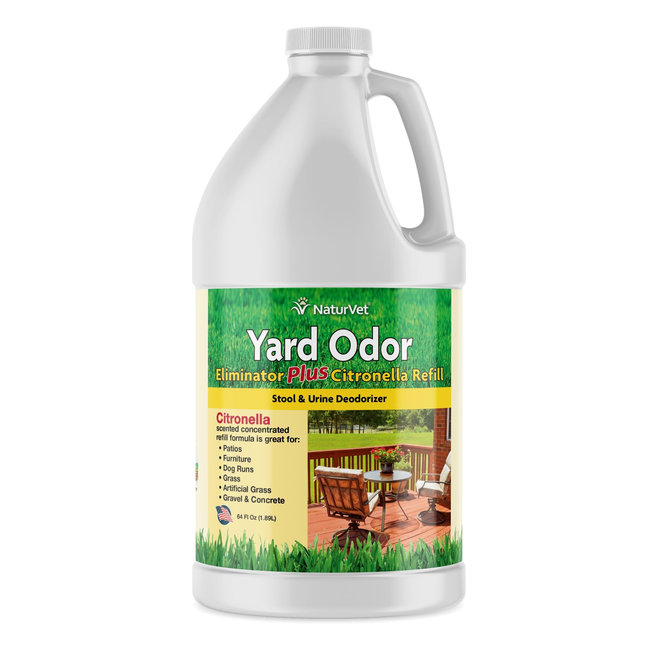 NaturVet Eliminador de Olores para Jardín, rociado en césped, elimina olores de heces y orina.