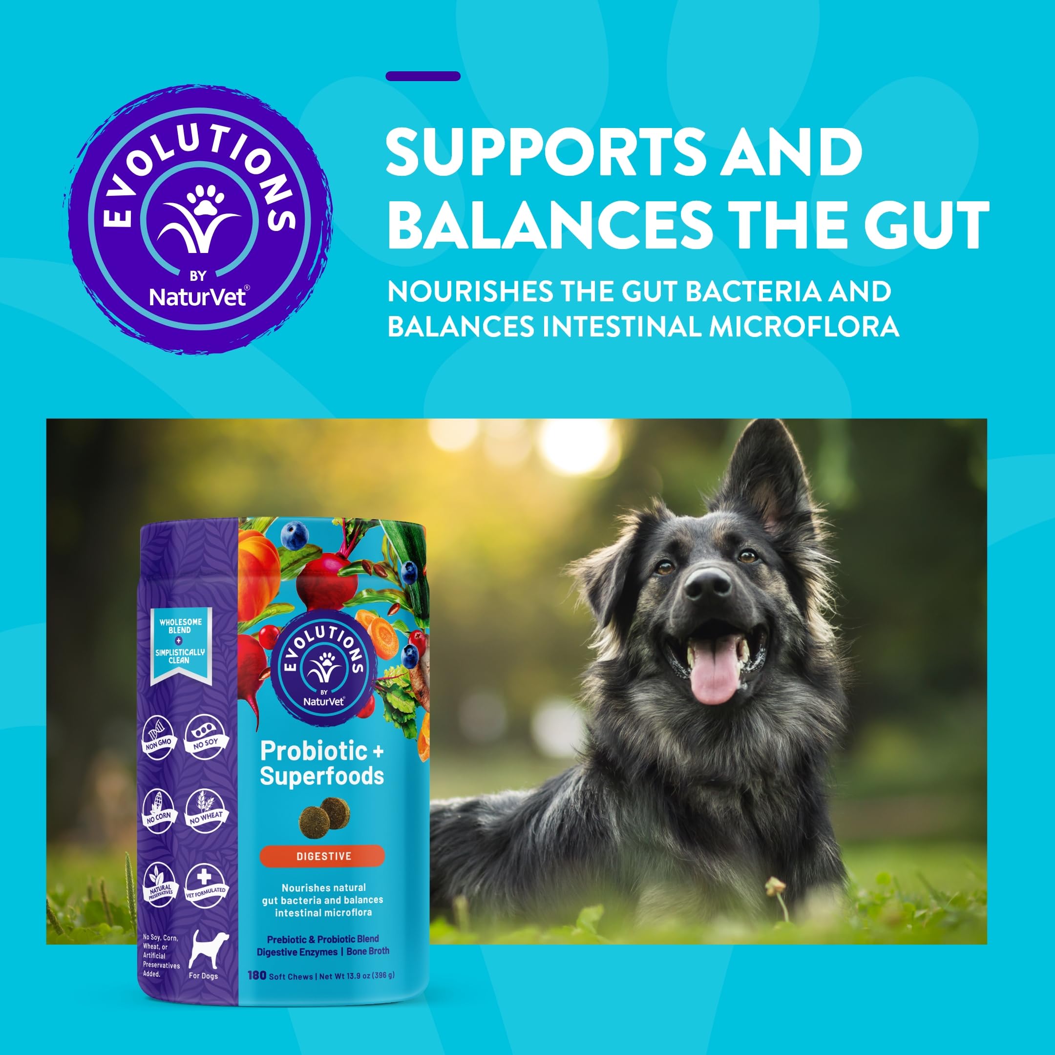 NaturVet Evolutions masticables, perro comiendo, favorece la microbiota intestinal.