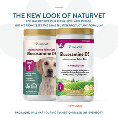 NaturVet Glucosamina DS Nivel 1, bote con tabletas, fácil de dosificar para perros y gatos.