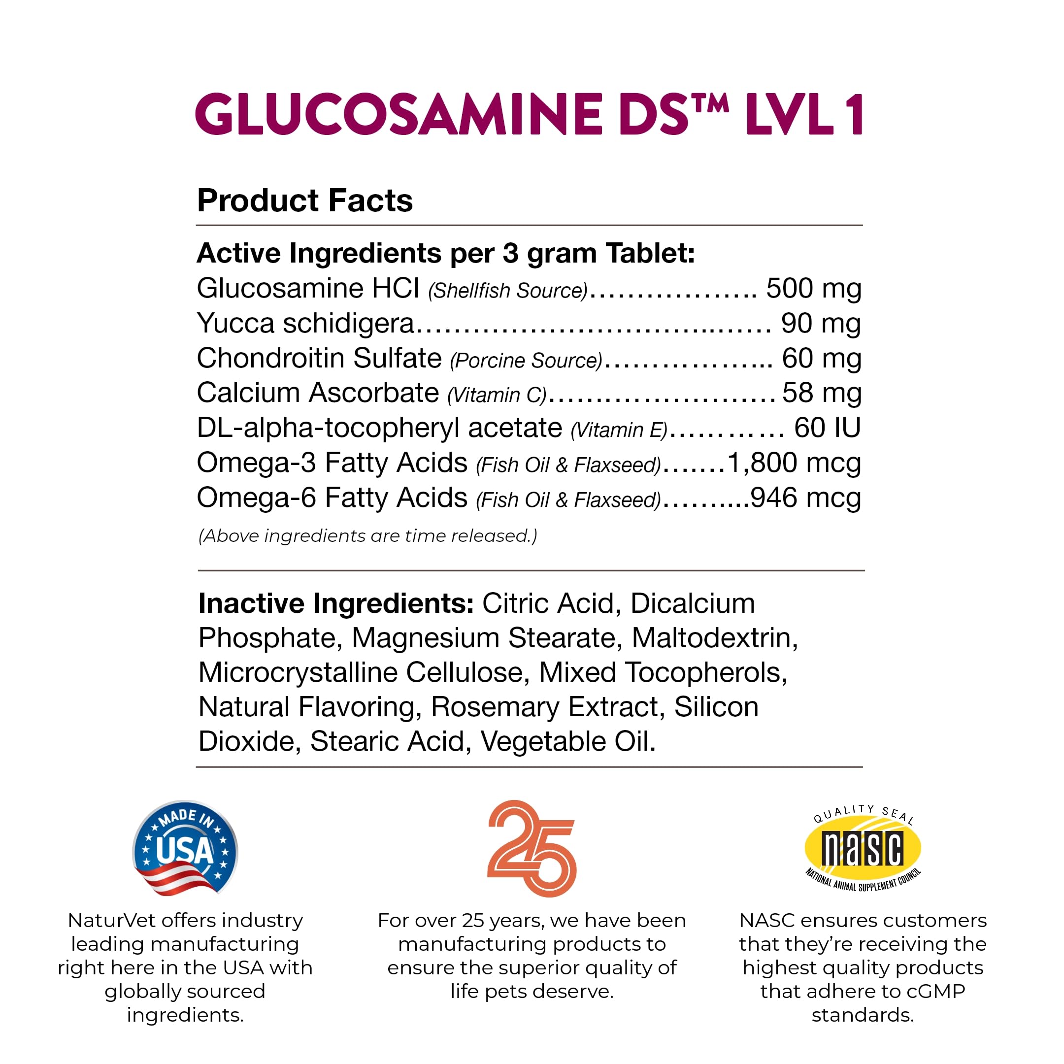 NaturVet Glucosamina DS Nivel 1, cuidado de mascotas, suplemento para movilidad diaria.
