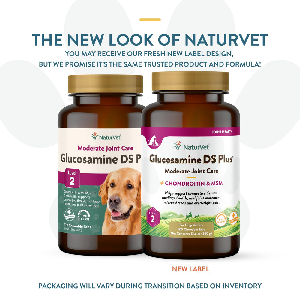 Envase de NaturVet Glucosamina DS Plus con 120 unidades para uso diario.