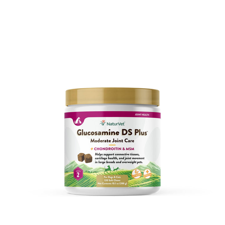 Envase de NaturVet Glucosamina DS Plus para articulaciones de mascotas.