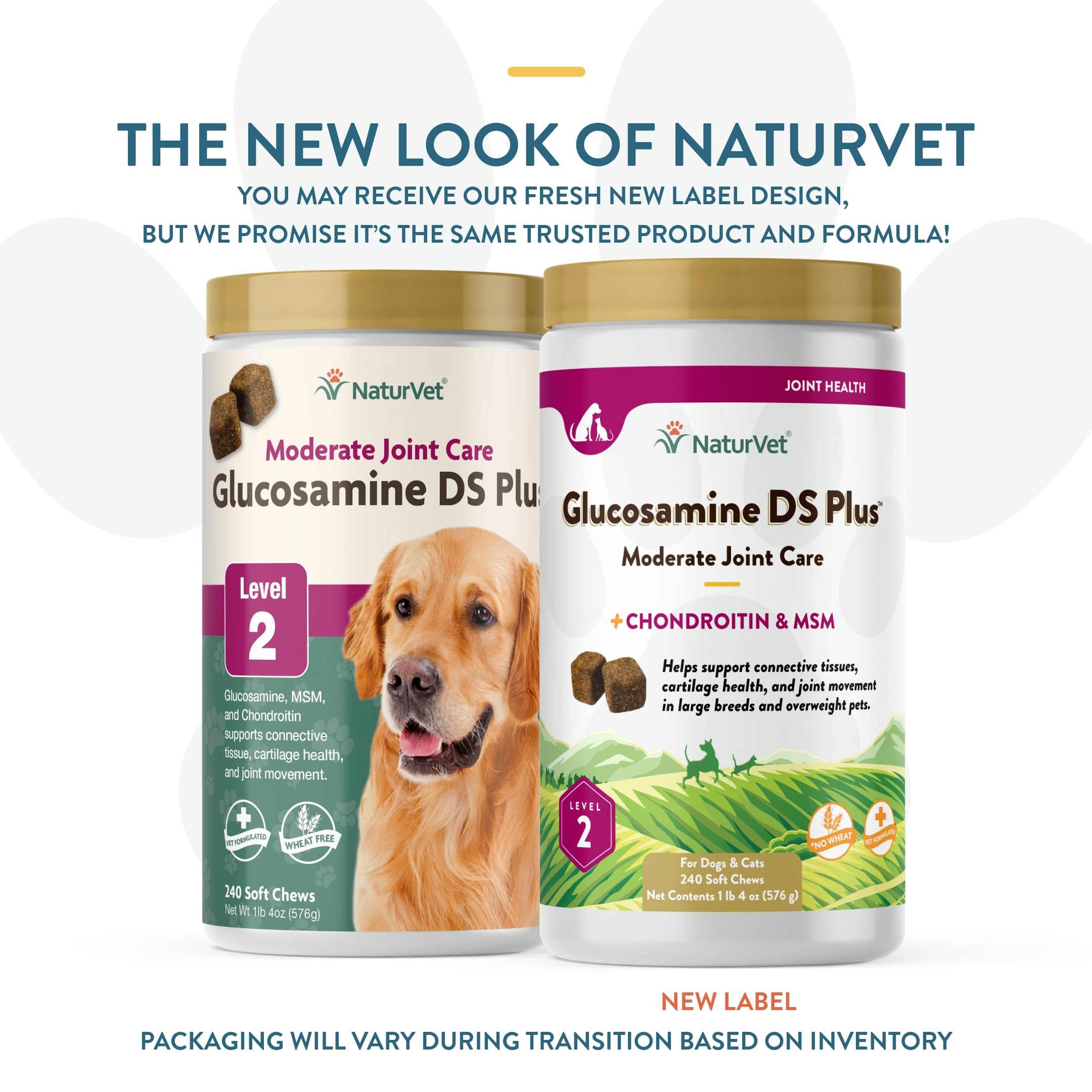 NaturVet Glucosamina DS Plus: etiqueta frontal con lista de ingredientes clave.