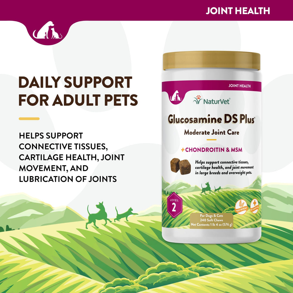NaturVet Glucosamina DS Plus: textura masticable en primer plano para premiar diariamente.
