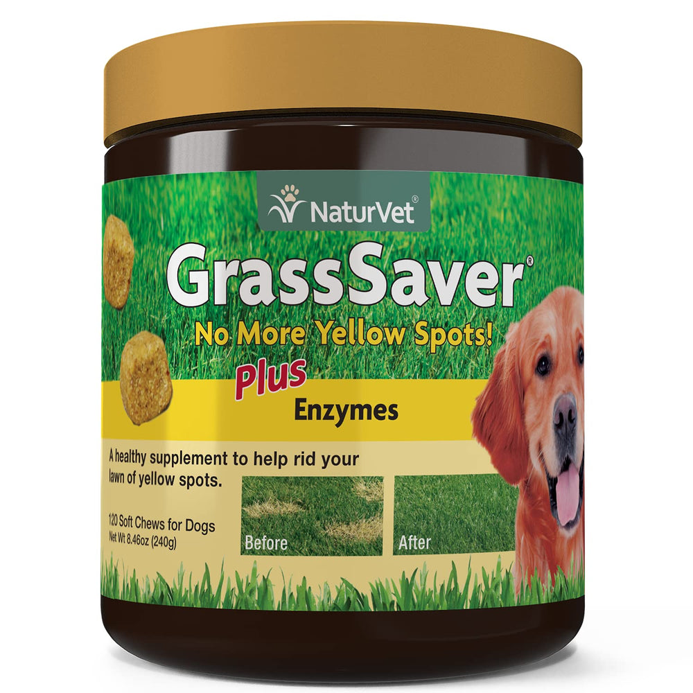 NaturVet GrassSaver: empaque del producto para perros listo para uso diario.
