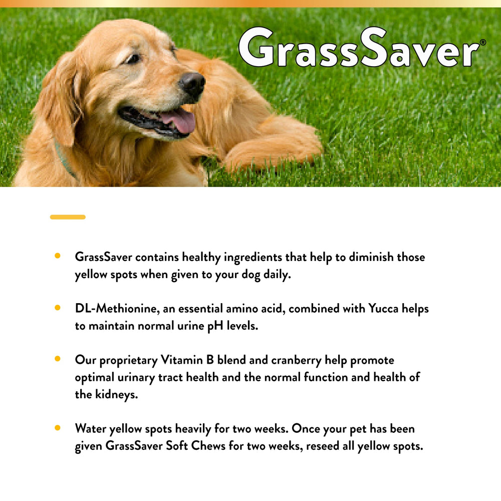 NaturVet GrassSaver: mensaje visual sobre el jardín con menos manchas amarillas.
