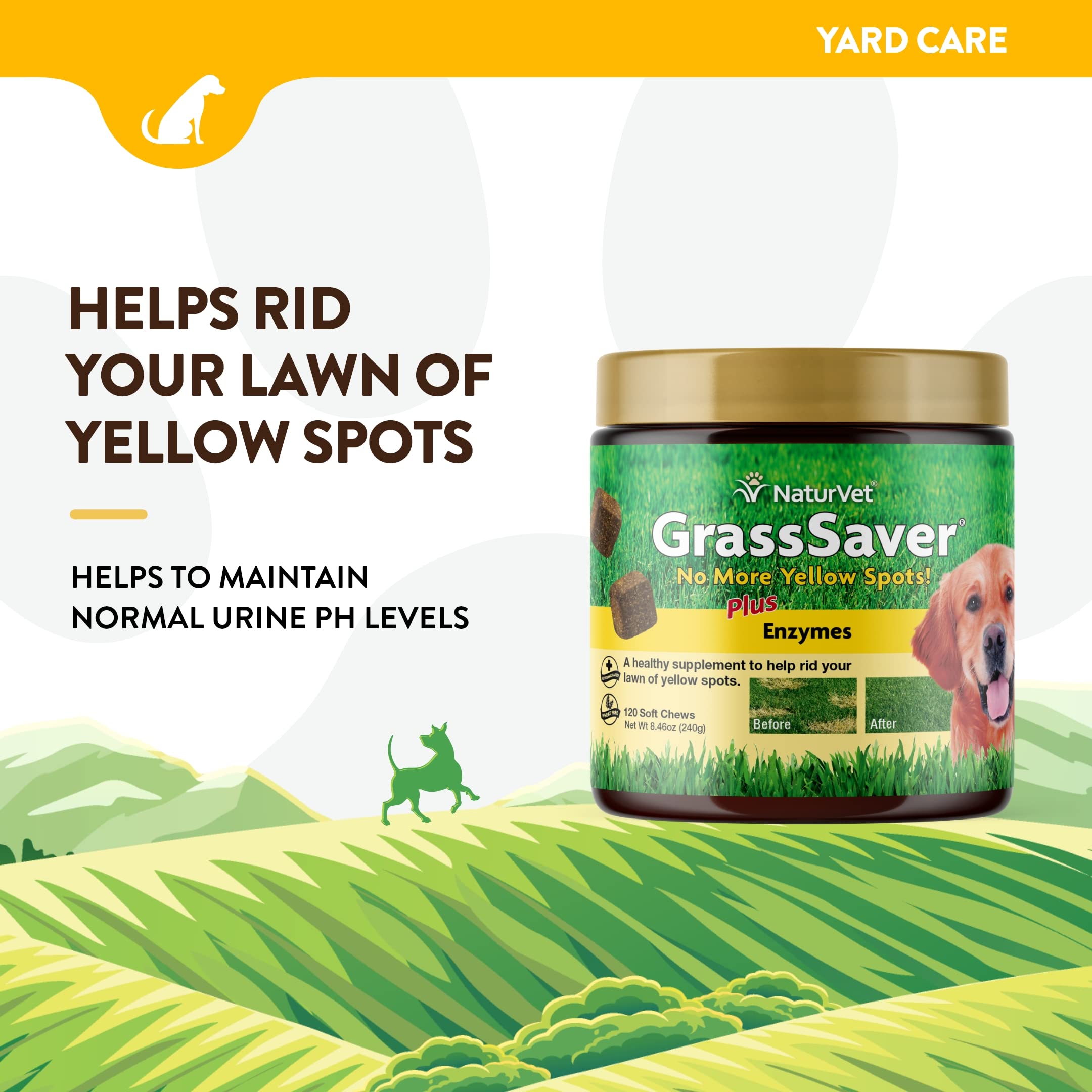 NaturVet GrassSaver: masticables suaves para perros, fáciles de administrar.
