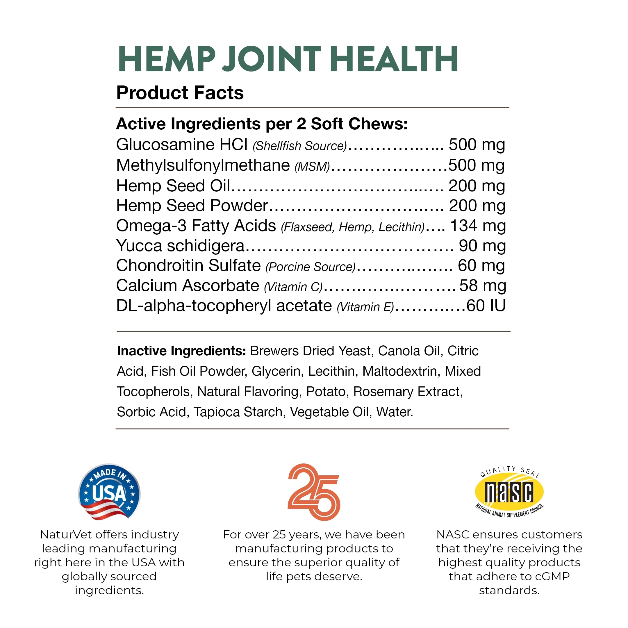 Fabricación en Estados Unidos de NaturVet Hemp Joint Health