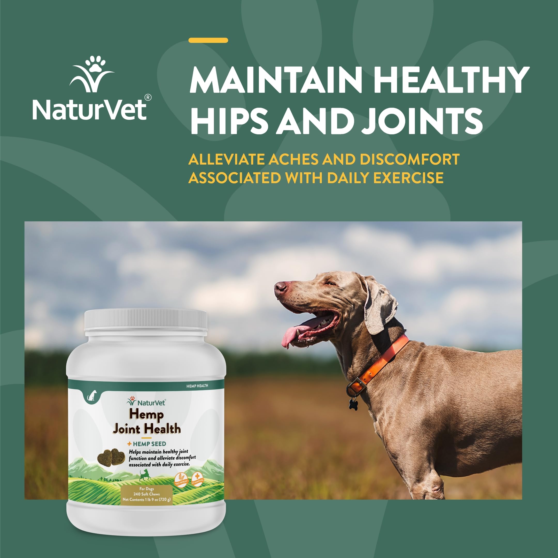 Ingredientes clave glucosamina en NaturVet Hemp Joint Health