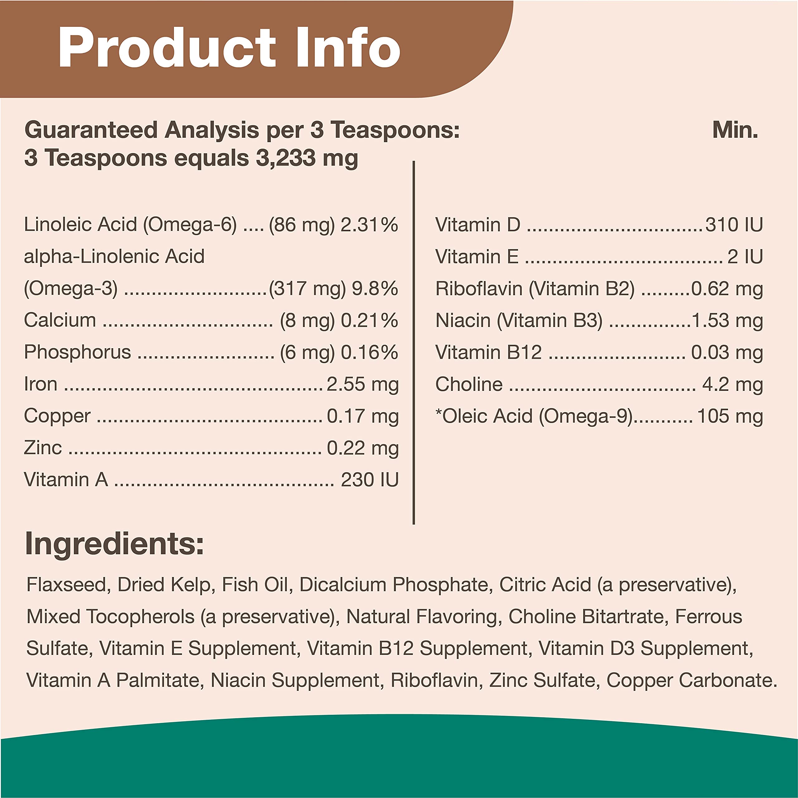 NaturVet Kelp Help Plus Omegas, levadura de cerveza para sabor agradable al mezclar.