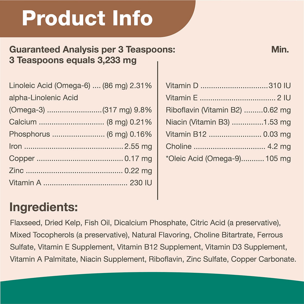NaturVet Kelp Help Plus Omegas, levadura de cerveza para sabor agradable al mezclar.