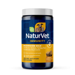NaturVet Mushroom Max, botella frontal, refuerzo inmunológico para perros activos