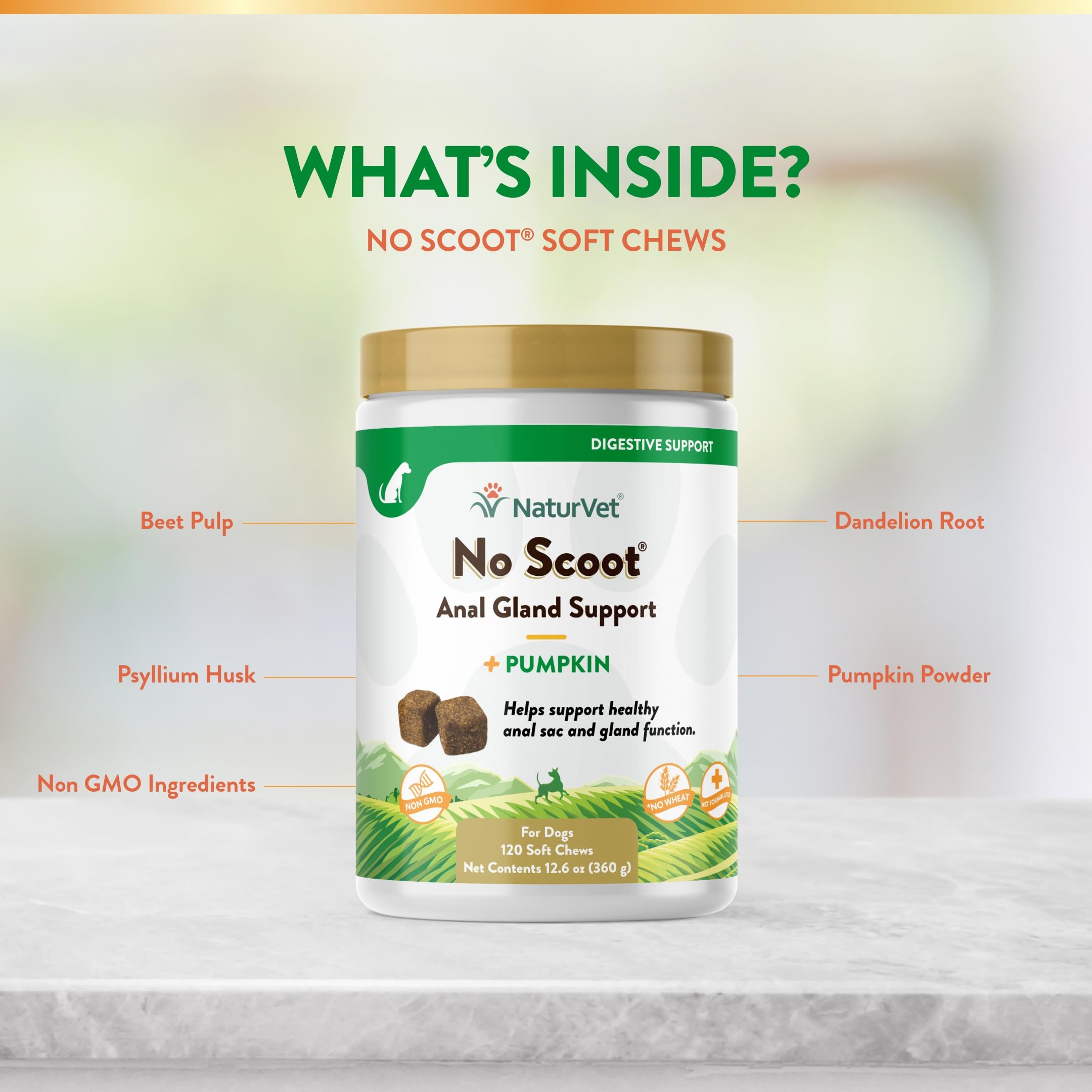 NaturVet No Scoot: masticables blandos aprobados por veterinarios para perros.