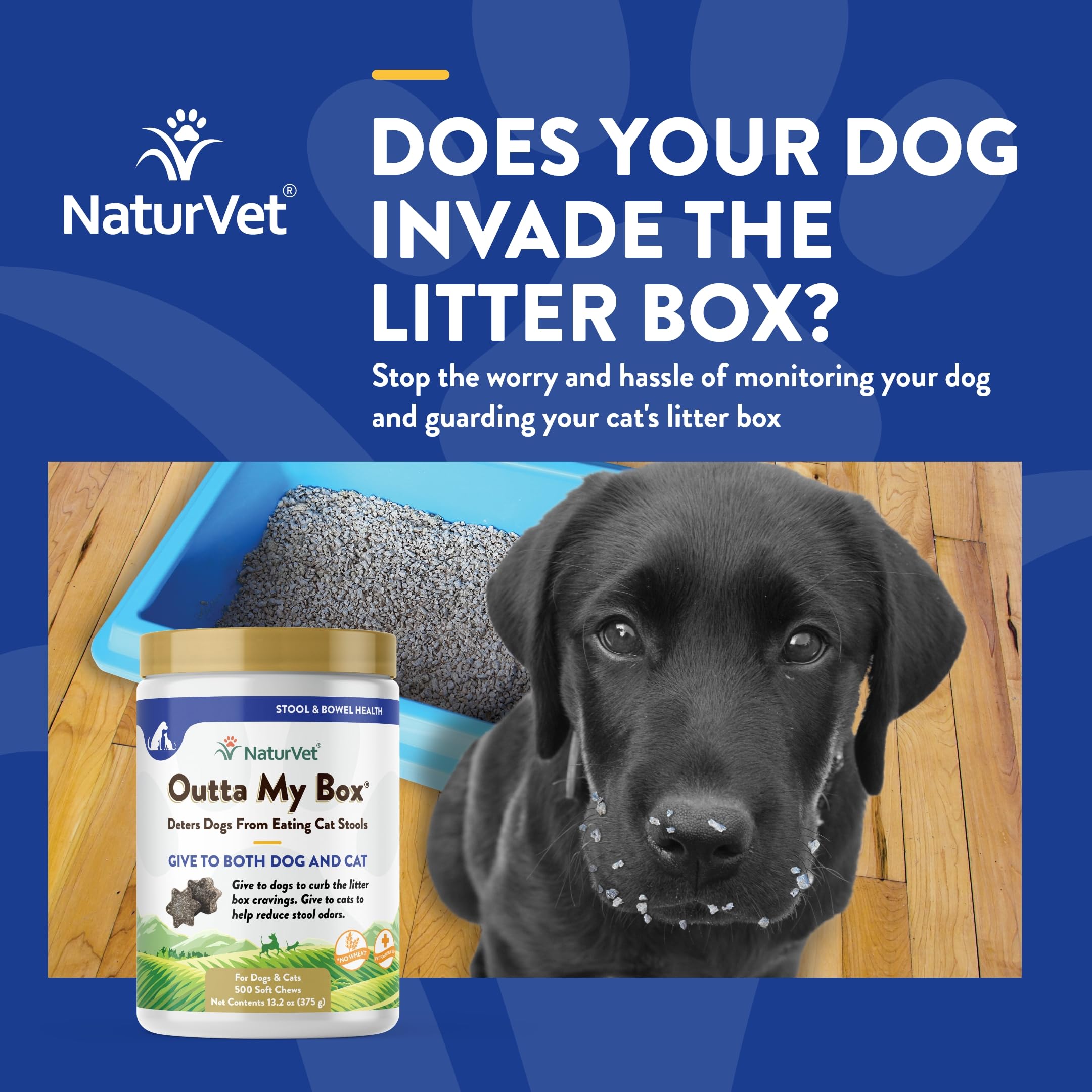 Reducción de olores de heces de gato con NaturVet Outta My Box.