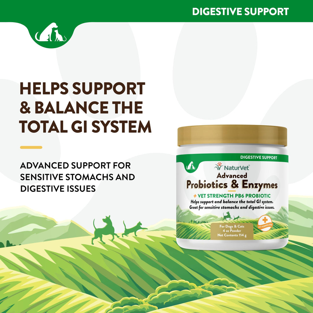 NaturVet pb6 probiótico polvo, equilibrio estomacal tras cambios de dieta.
